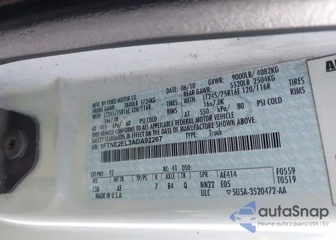 2010 Ford E-250 Commercial/Recreational from USA, damaged, VIN 1FTNE2EL3ADA92267